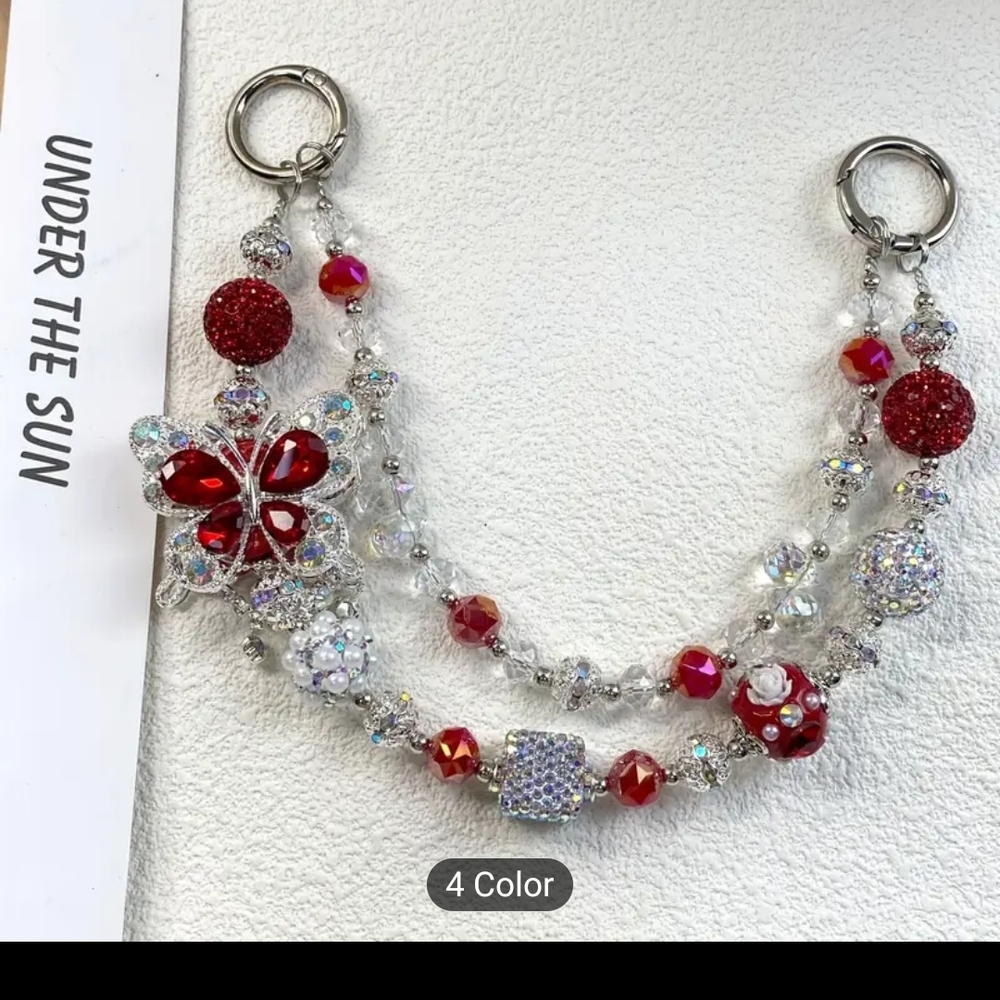 Elegant Red and Silver Butterfly Phone Charm
